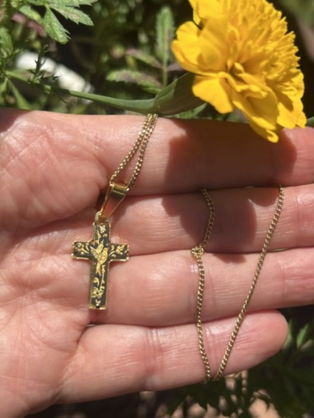 DAMASCENE TOLEDO Spain Gold Cross Pendant NECKLACE